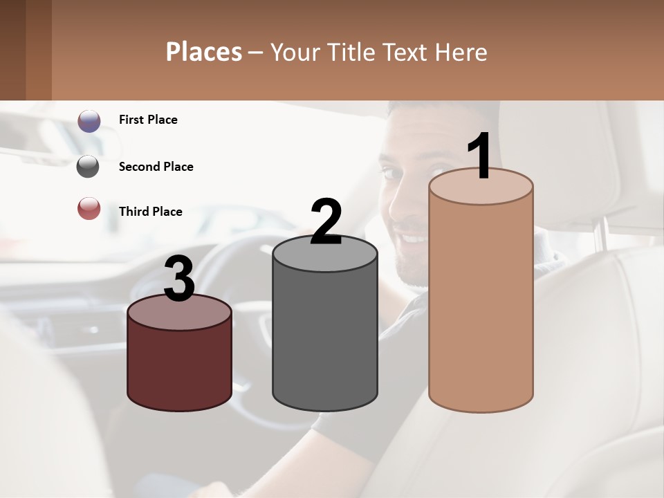 A Man Sitting In A Car With A Steering Wheel PowerPoint Template