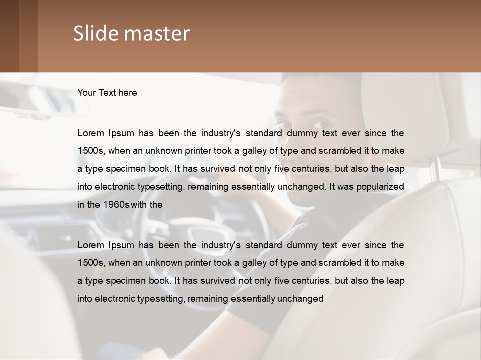 A Man Sitting In A Car With A Steering Wheel PowerPoint Template