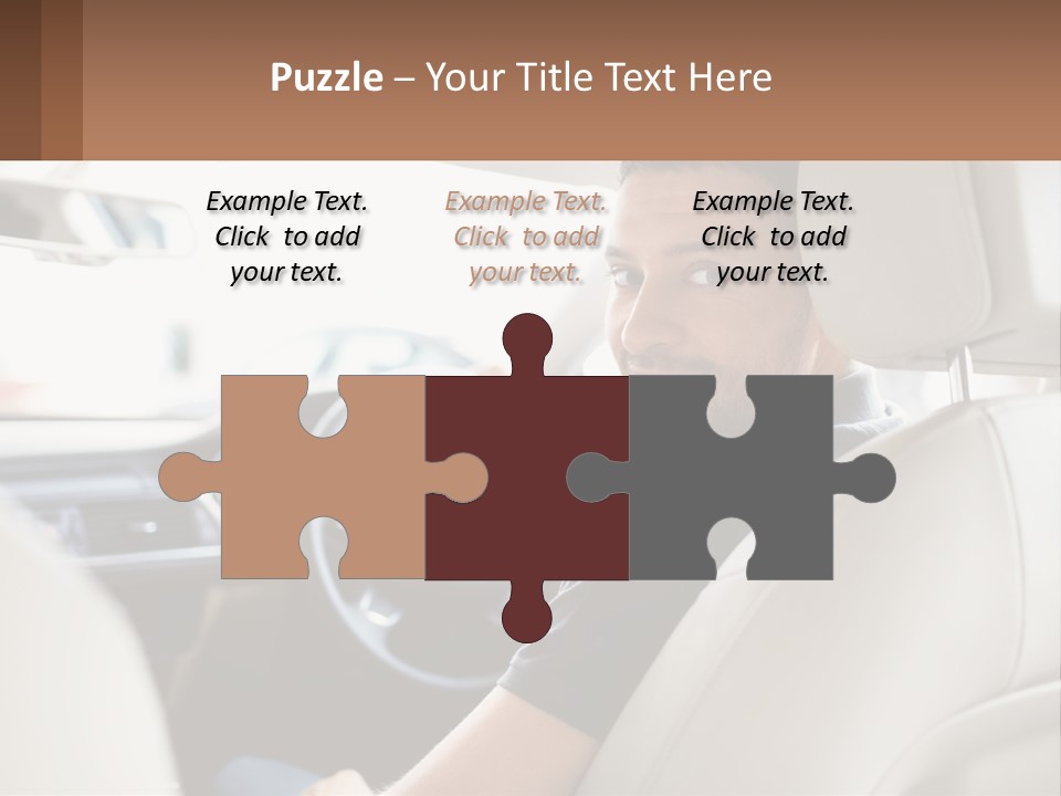 A Man Sitting In A Car With A Steering Wheel PowerPoint Template