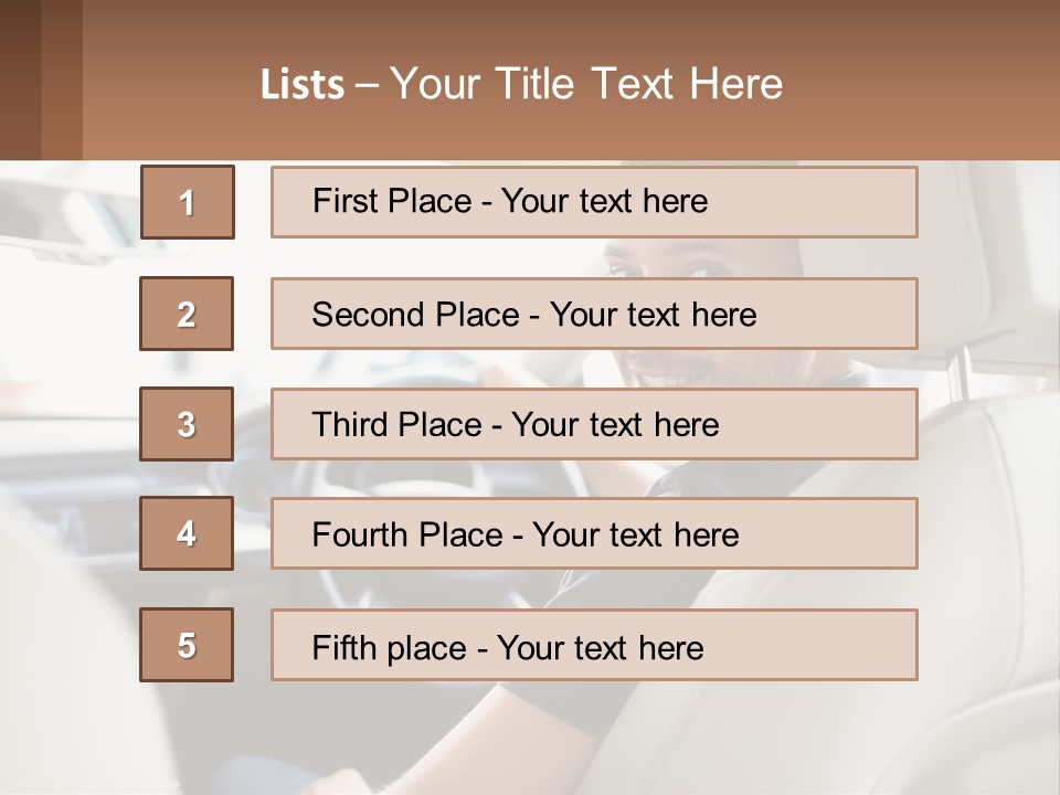 A Man Sitting In A Car With A Steering Wheel PowerPoint Template