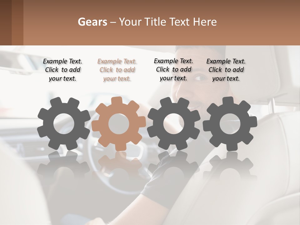 A Man Sitting In A Car With A Steering Wheel PowerPoint Template