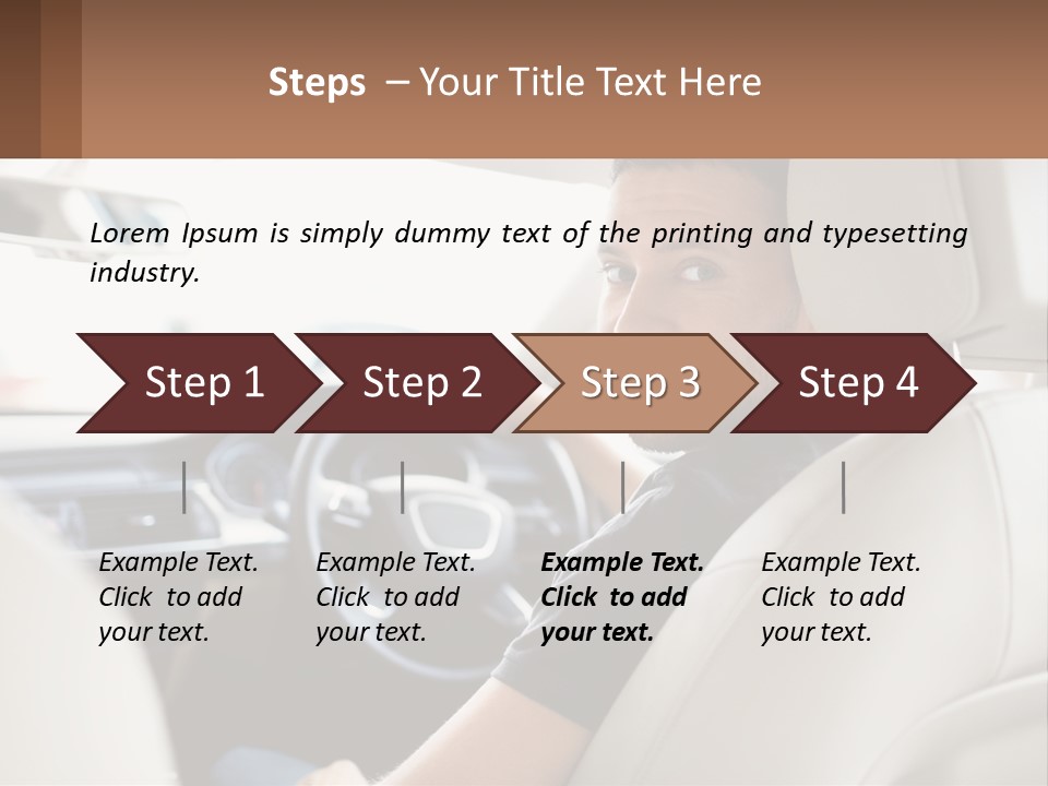 A Man Sitting In A Car With A Steering Wheel PowerPoint Template