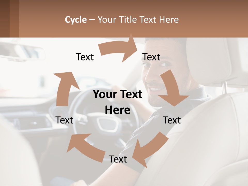 A Man Sitting In A Car With A Steering Wheel PowerPoint Template