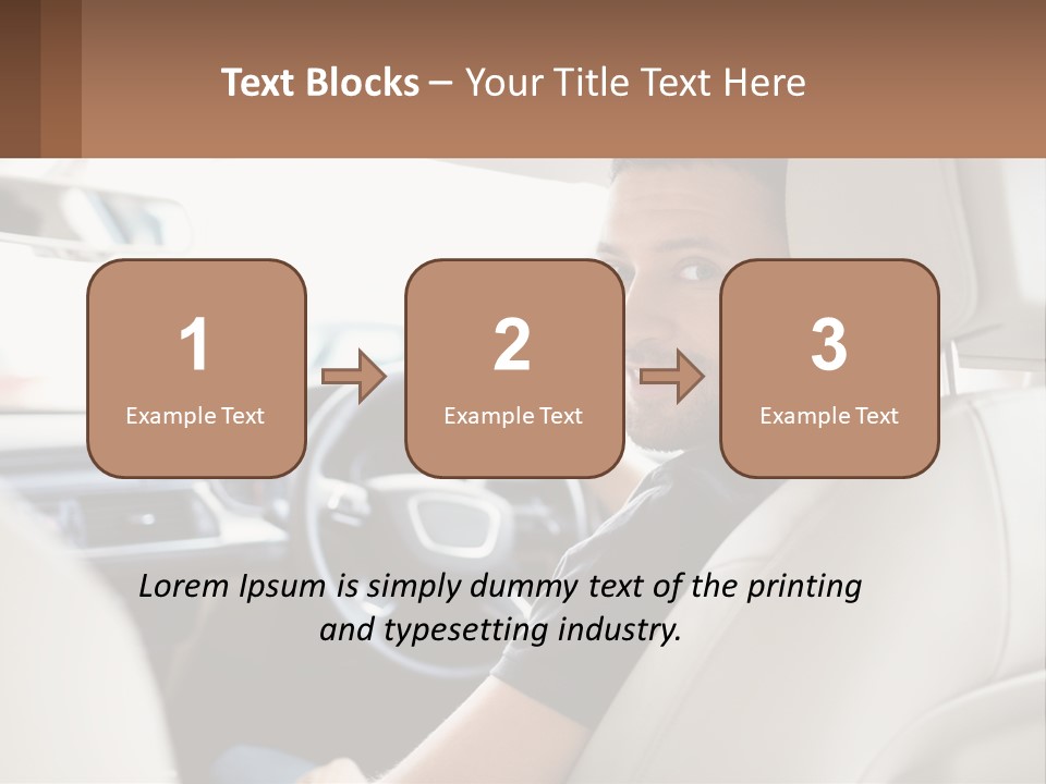 A Man Sitting In A Car With A Steering Wheel PowerPoint Template