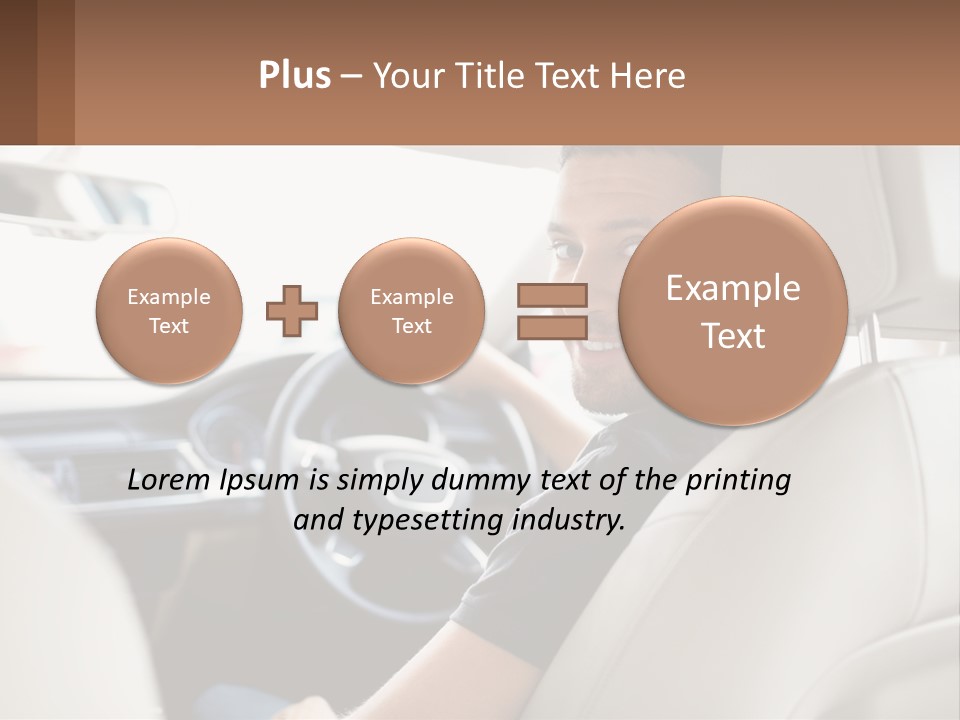 A Man Sitting In A Car With A Steering Wheel PowerPoint Template