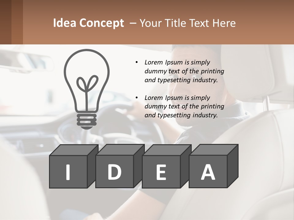A Man Sitting In A Car With A Steering Wheel PowerPoint Template