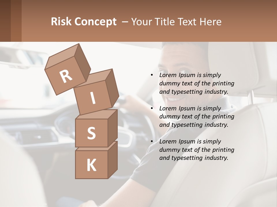 A Man Sitting In A Car With A Steering Wheel PowerPoint Template