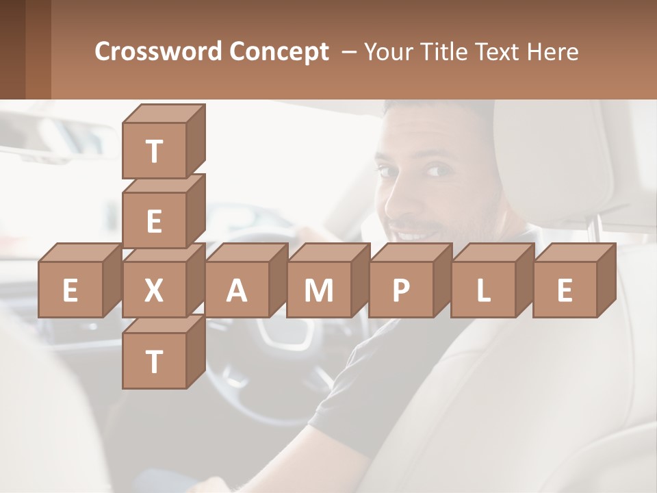 A Man Sitting In A Car With A Steering Wheel PowerPoint Template