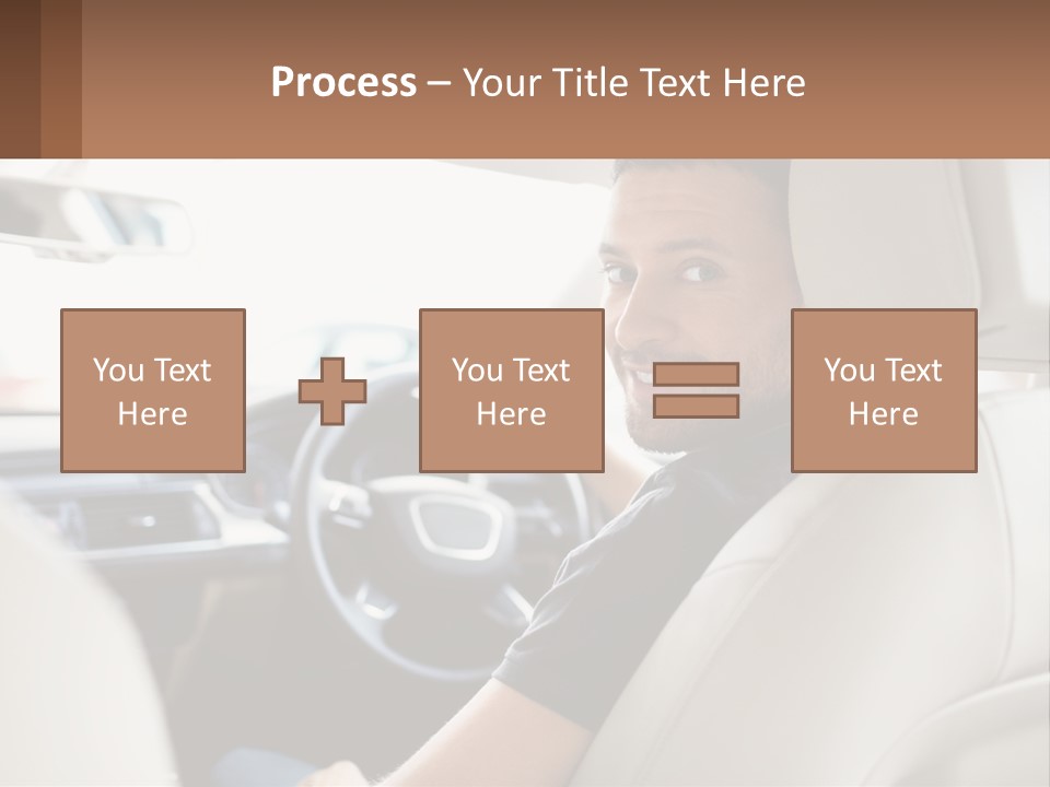 A Man Sitting In A Car With A Steering Wheel PowerPoint Template