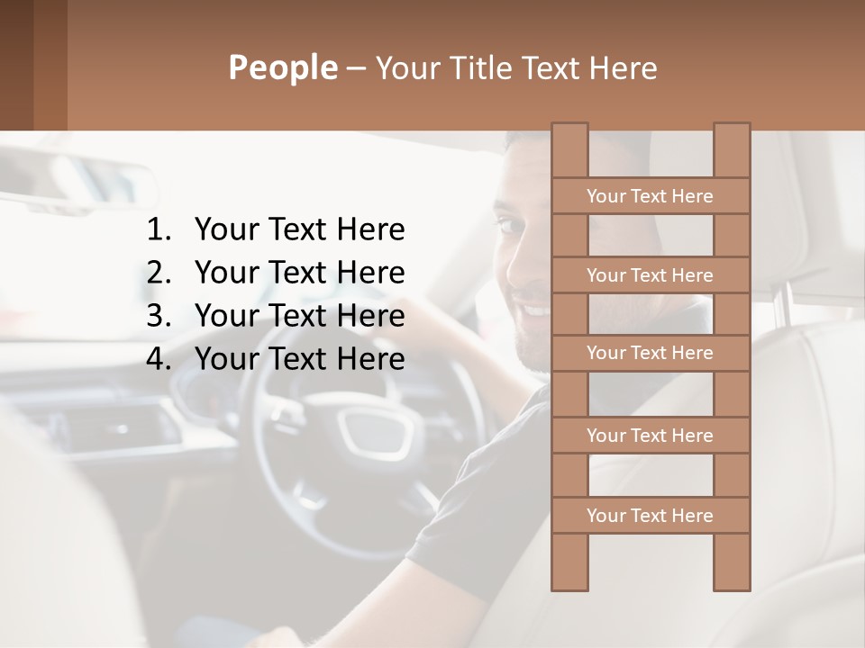 A Man Sitting In A Car With A Steering Wheel PowerPoint Template
