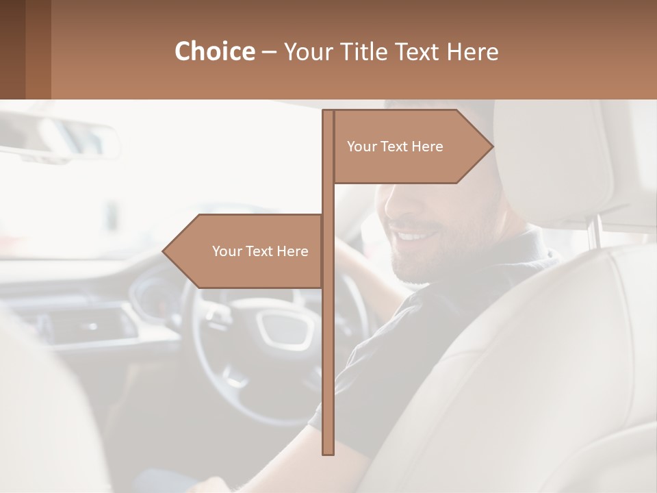 A Man Sitting In A Car With A Steering Wheel PowerPoint Template
