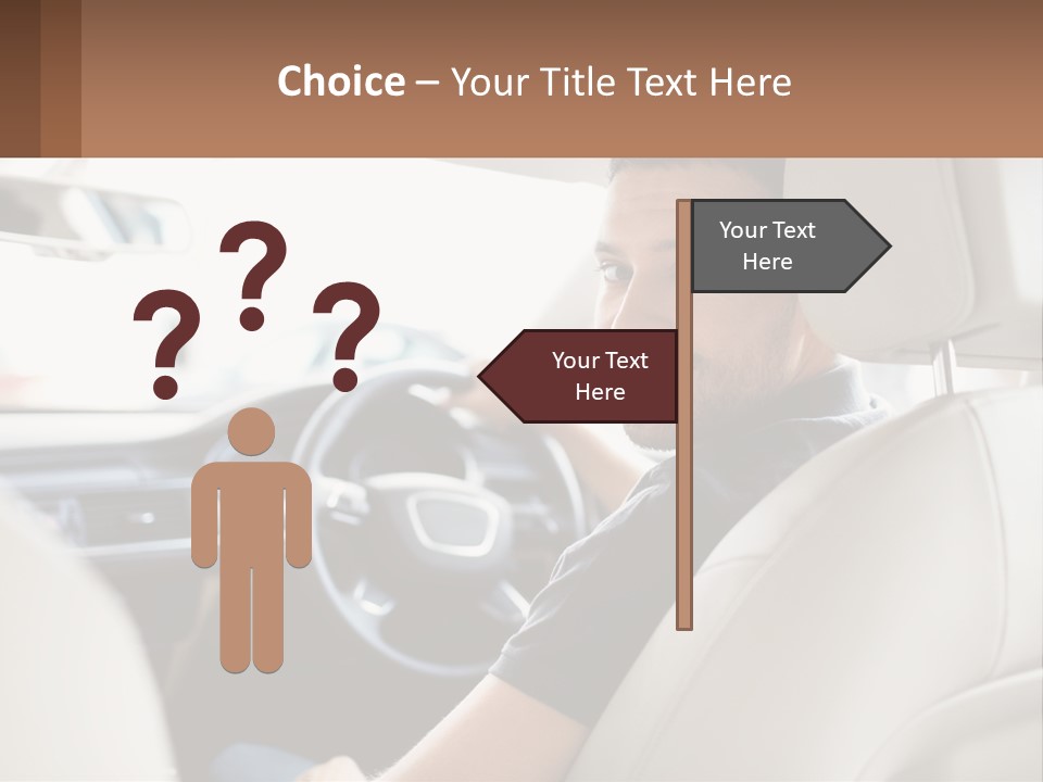 A Man Sitting In A Car With A Steering Wheel PowerPoint Template