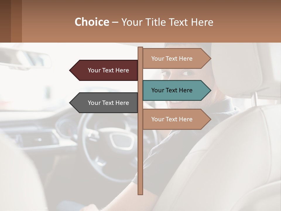 A Man Sitting In A Car With A Steering Wheel PowerPoint Template