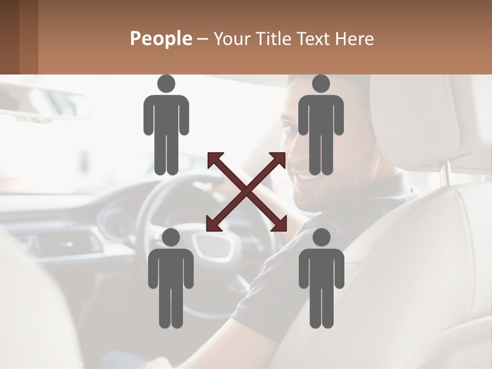 A Man Sitting In A Car With A Steering Wheel PowerPoint Template