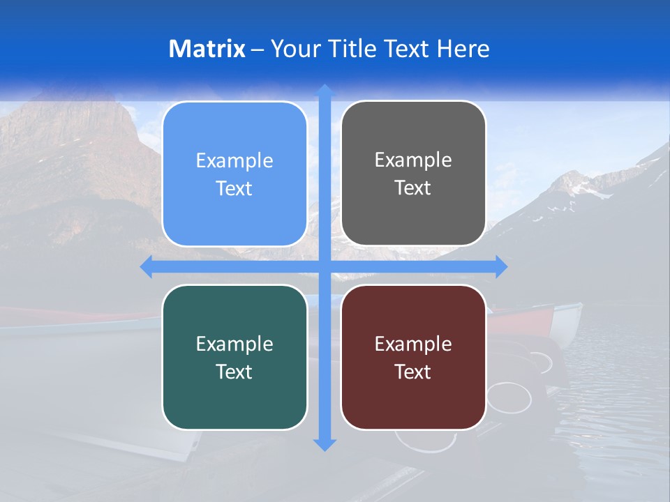 A Row Of Canoes On A Lake With Mountains In The Background PowerPoint Template