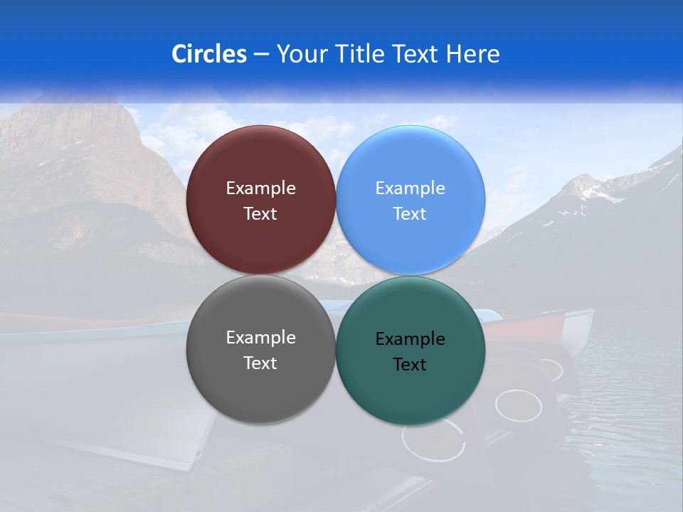 A Row Of Canoes On A Lake With Mountains In The Background PowerPoint Template