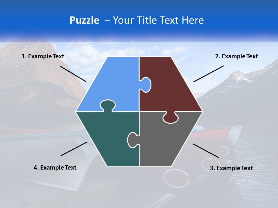 A Row Of Canoes On A Lake With Mountains In The Background PowerPoint Template