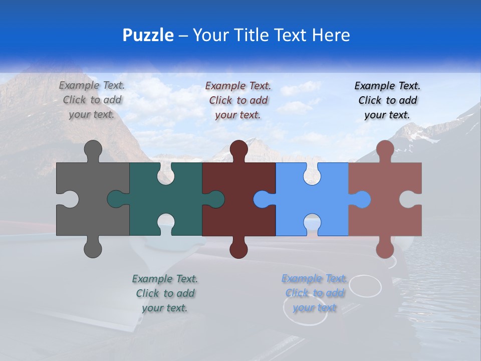 A Row Of Canoes On A Lake With Mountains In The Background PowerPoint Template