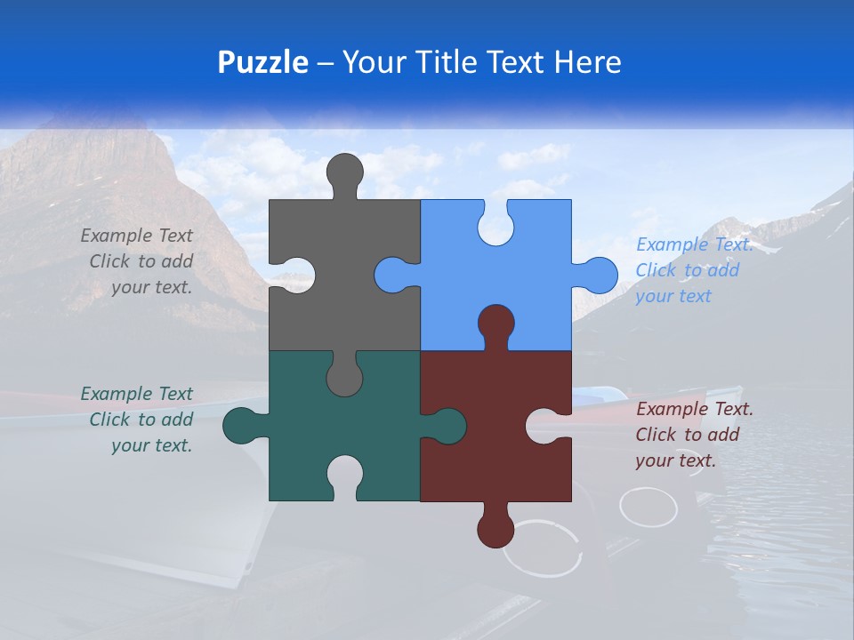 A Row Of Canoes On A Lake With Mountains In The Background PowerPoint Template