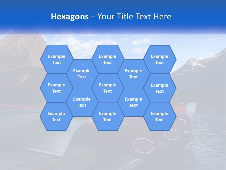 A Row Of Canoes On A Lake With Mountains In The Background PowerPoint Template