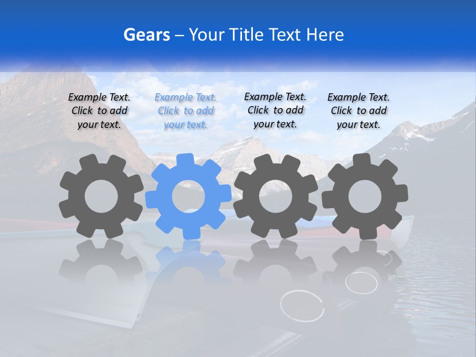 A Row Of Canoes On A Lake With Mountains In The Background PowerPoint Template