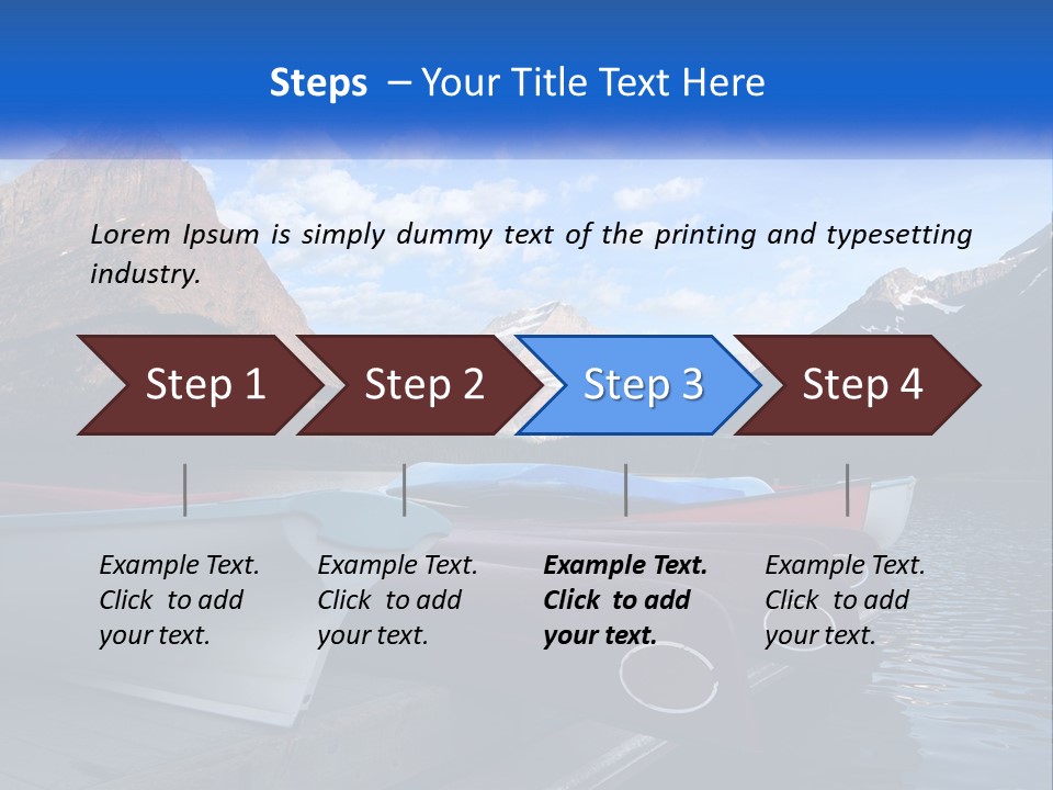 A Row Of Canoes On A Lake With Mountains In The Background PowerPoint Template