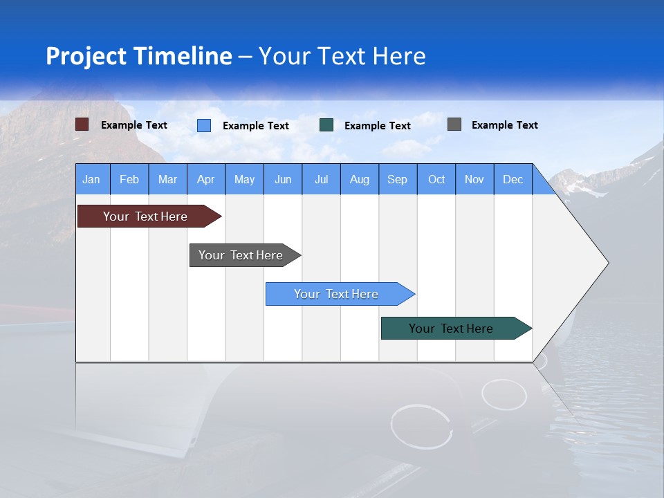 A Row Of Canoes On A Lake With Mountains In The Background PowerPoint Template