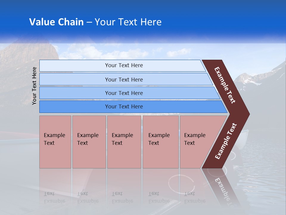 A Row Of Canoes On A Lake With Mountains In The Background PowerPoint Template