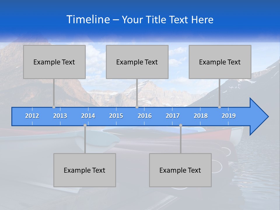A Row Of Canoes On A Lake With Mountains In The Background PowerPoint Template