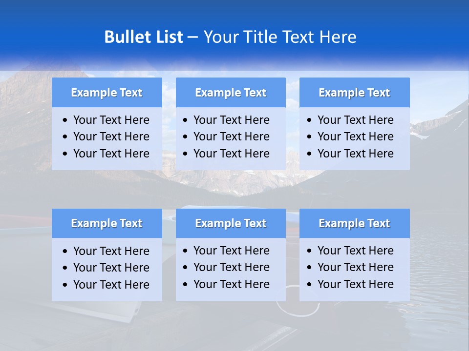 A Row Of Canoes On A Lake With Mountains In The Background PowerPoint Template