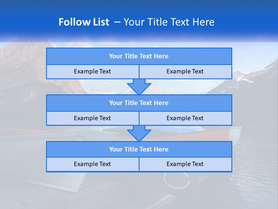 A Row Of Canoes On A Lake With Mountains In The Background PowerPoint Template