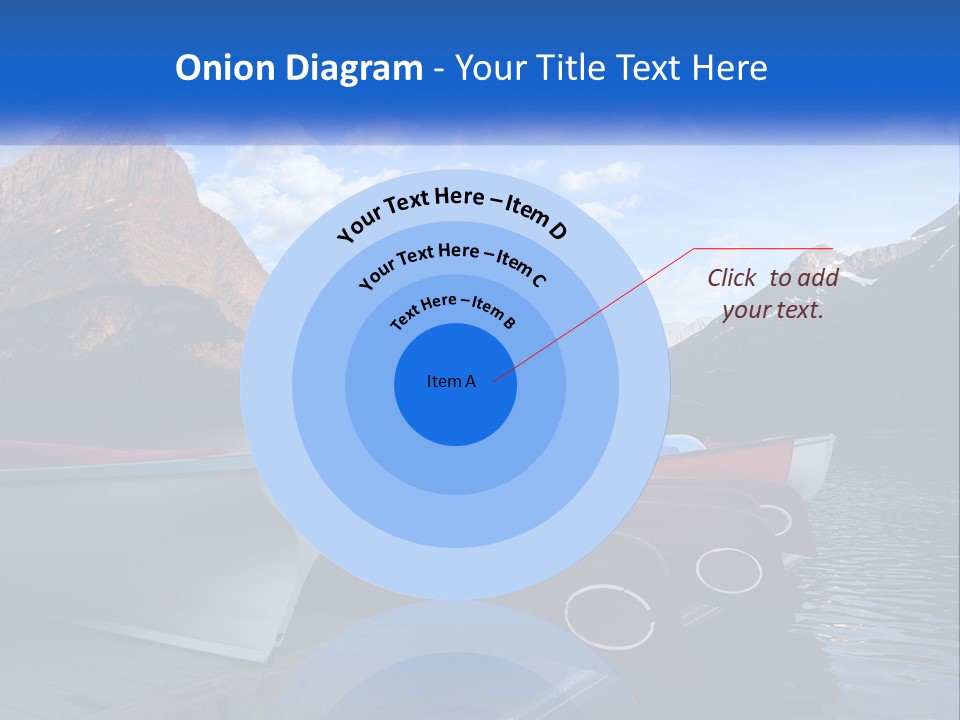 A Row Of Canoes On A Lake With Mountains In The Background PowerPoint Template