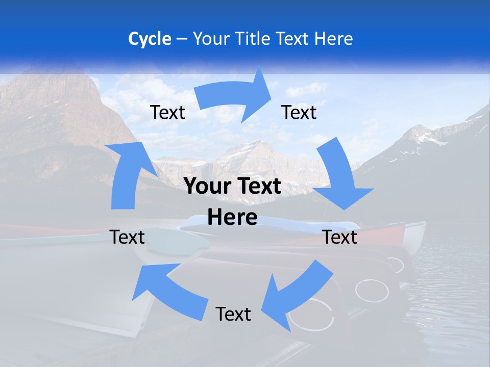 A Row Of Canoes On A Lake With Mountains In The Background PowerPoint Template