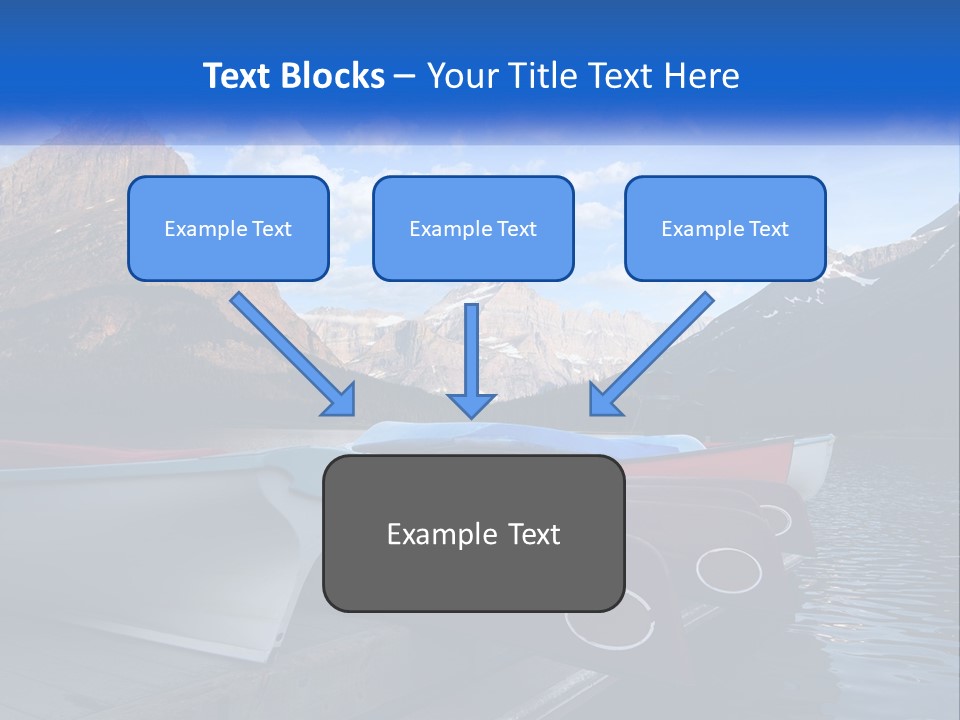A Row Of Canoes On A Lake With Mountains In The Background PowerPoint Template