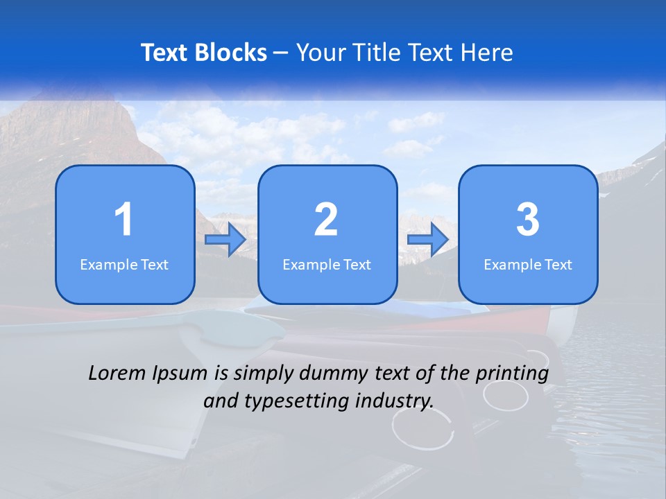 A Row Of Canoes On A Lake With Mountains In The Background PowerPoint Template