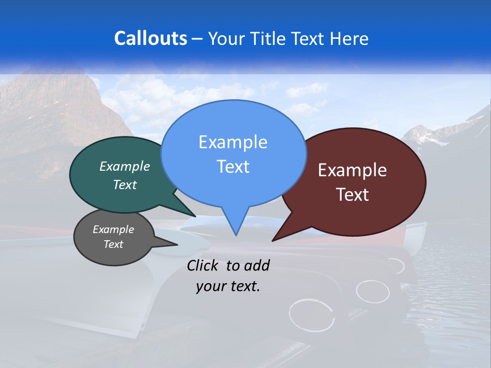 A Row Of Canoes On A Lake With Mountains In The Background PowerPoint Template