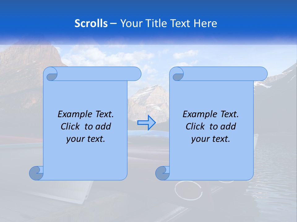 A Row Of Canoes On A Lake With Mountains In The Background PowerPoint Template