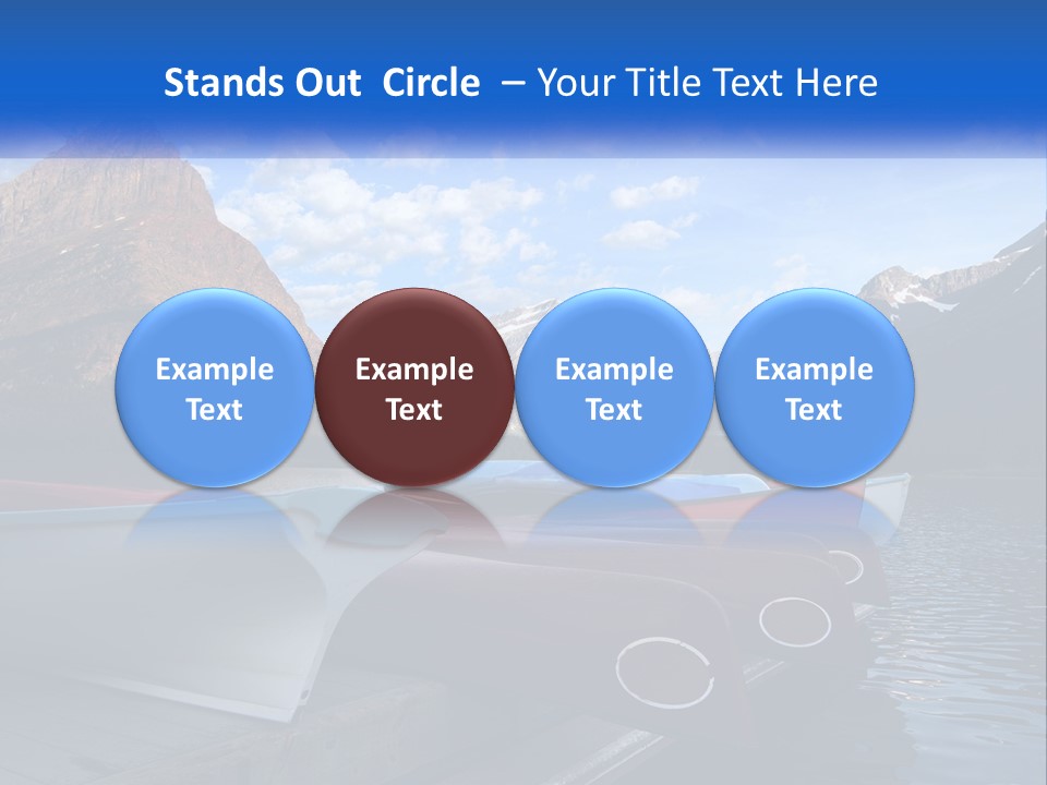 A Row Of Canoes On A Lake With Mountains In The Background PowerPoint Template