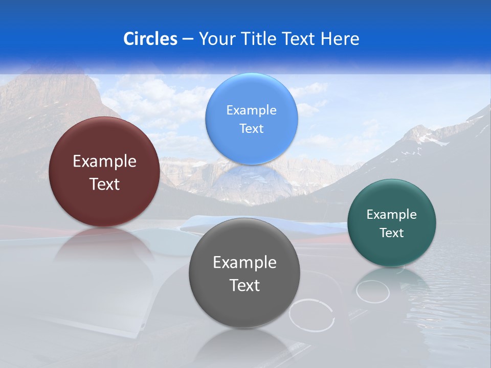 A Row Of Canoes On A Lake With Mountains In The Background PowerPoint Template