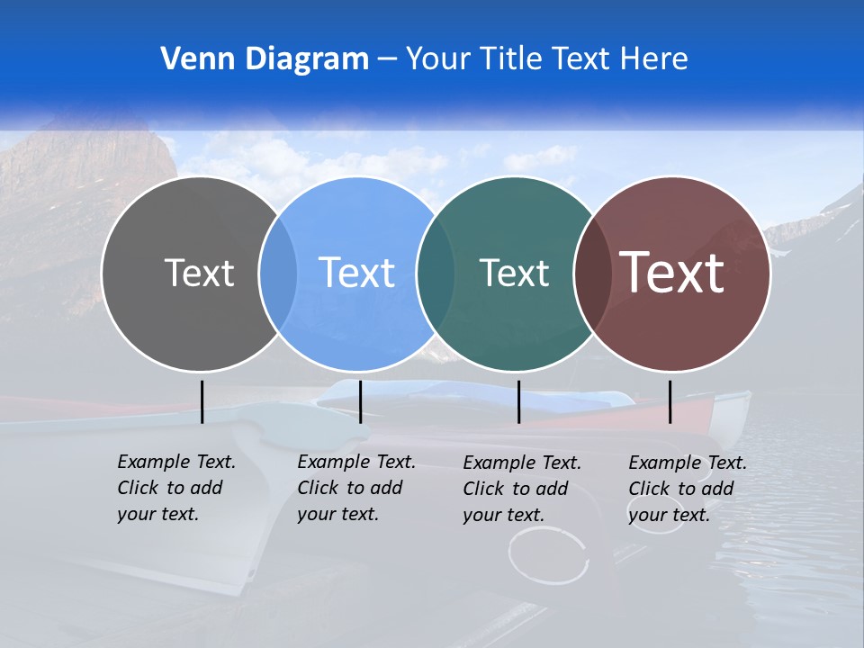 A Row Of Canoes On A Lake With Mountains In The Background PowerPoint Template