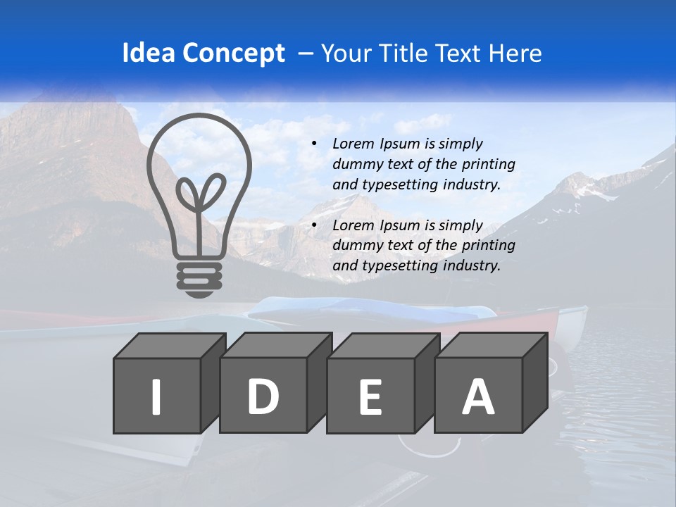 A Row Of Canoes On A Lake With Mountains In The Background PowerPoint Template