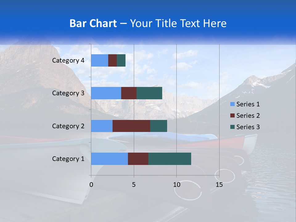 A Row Of Canoes On A Lake With Mountains In The Background PowerPoint Template