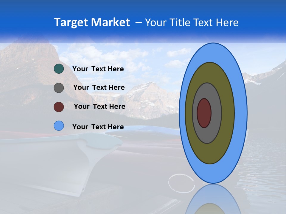 A Row Of Canoes On A Lake With Mountains In The Background PowerPoint Template