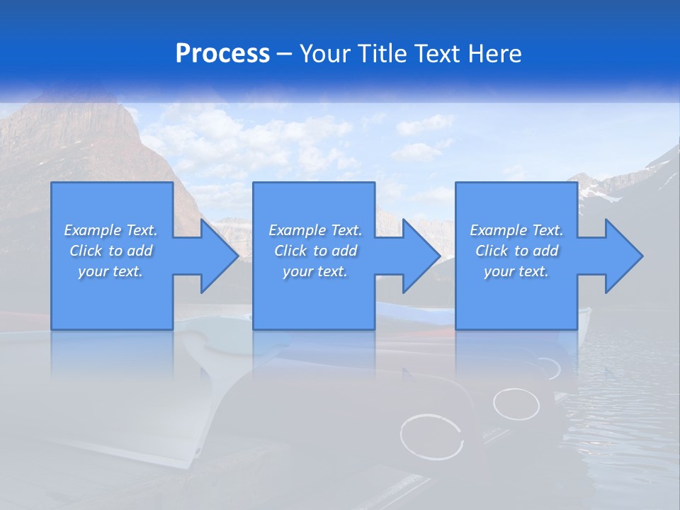 A Row Of Canoes On A Lake With Mountains In The Background PowerPoint Template