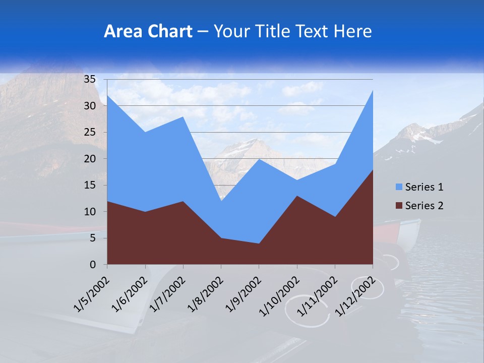 A Row Of Canoes On A Lake With Mountains In The Background PowerPoint Template