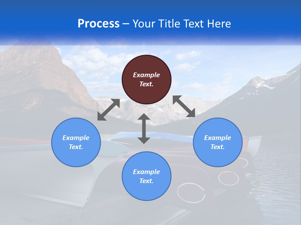 A Row Of Canoes On A Lake With Mountains In The Background PowerPoint Template