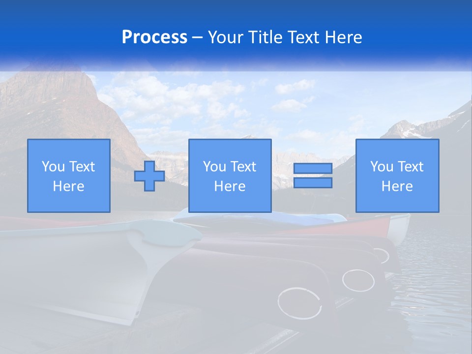 A Row Of Canoes On A Lake With Mountains In The Background PowerPoint Template