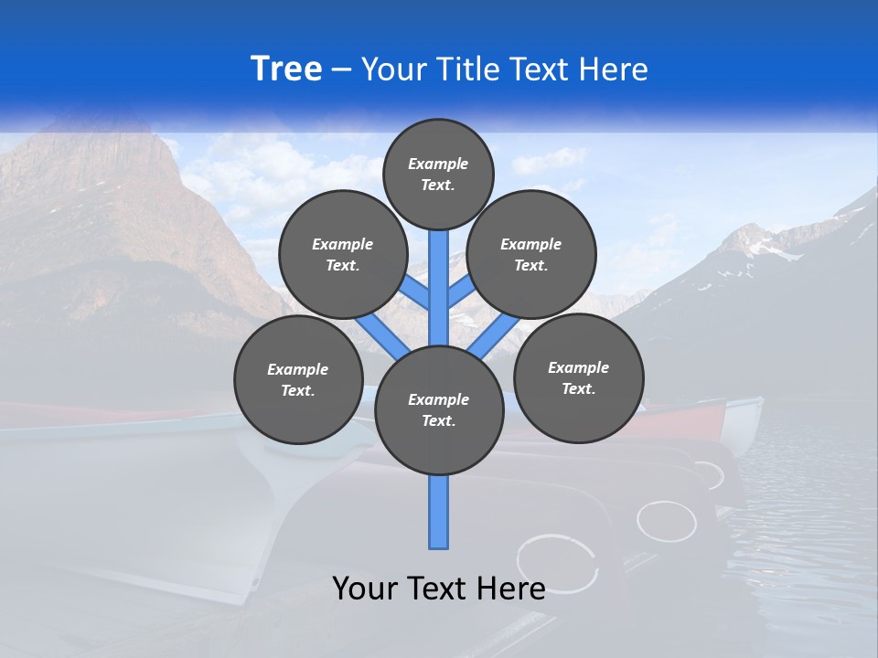 A Row Of Canoes On A Lake With Mountains In The Background PowerPoint Template