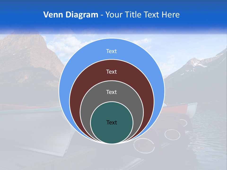 A Row Of Canoes On A Lake With Mountains In The Background PowerPoint Template