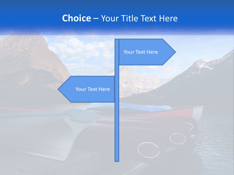 A Row Of Canoes On A Lake With Mountains In The Background PowerPoint Template